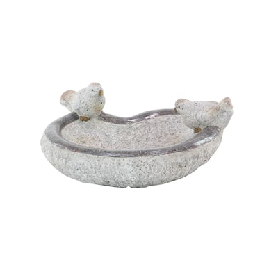 Polystone Bird Indoor Outdoor Garden Sculpture with Bath Bowl - Gray - Roche River Decor