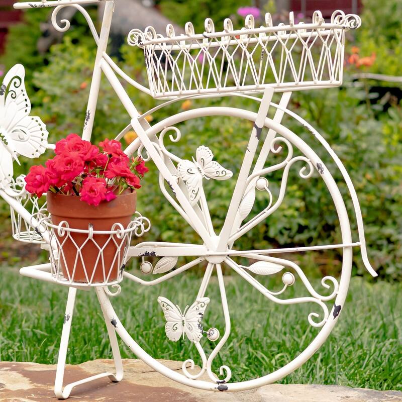 Large Iron Butterfly Bicycle Plant Stand in White