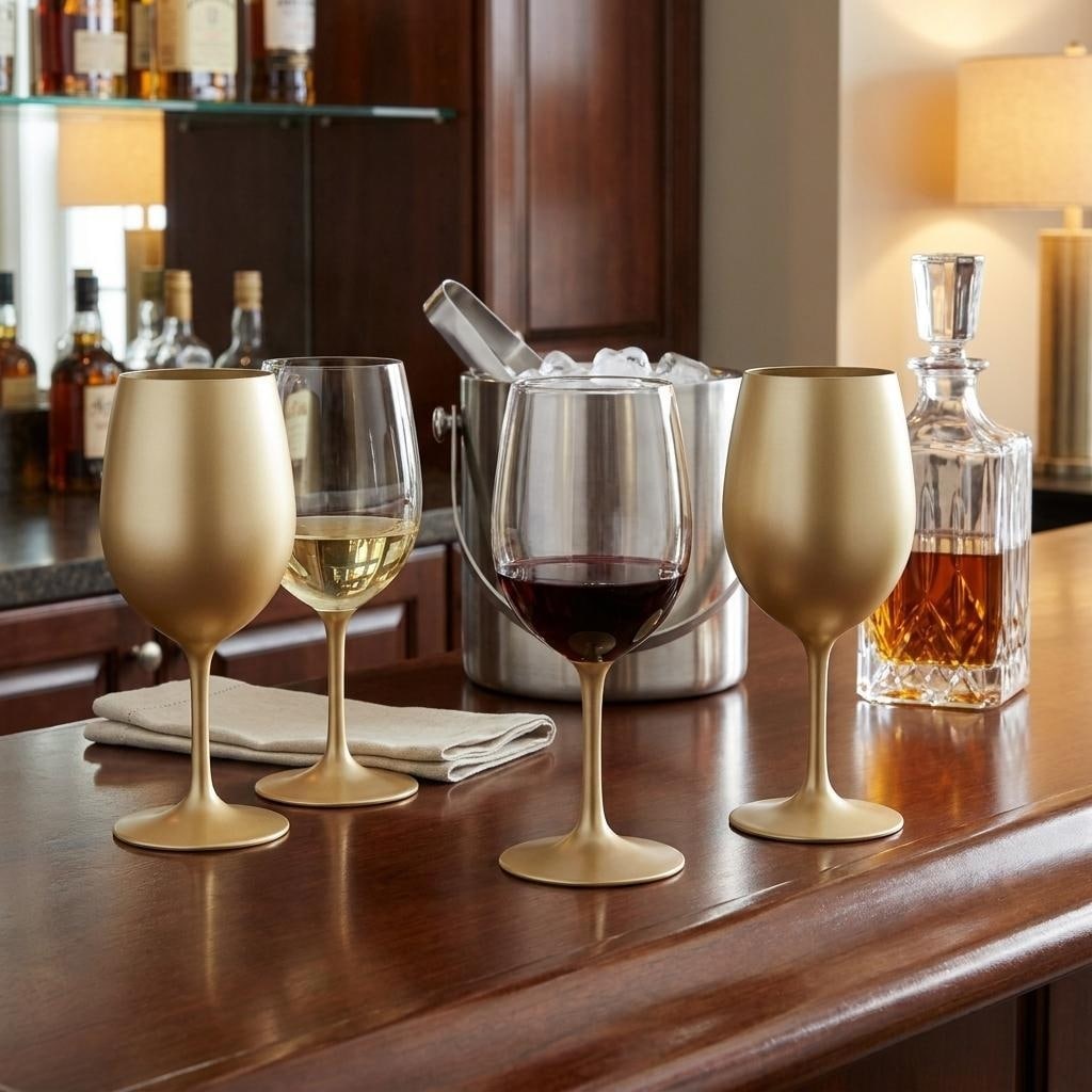 HomeRoots Set of Four Gold Acrylic Stemmed All Purpose Wine Glass