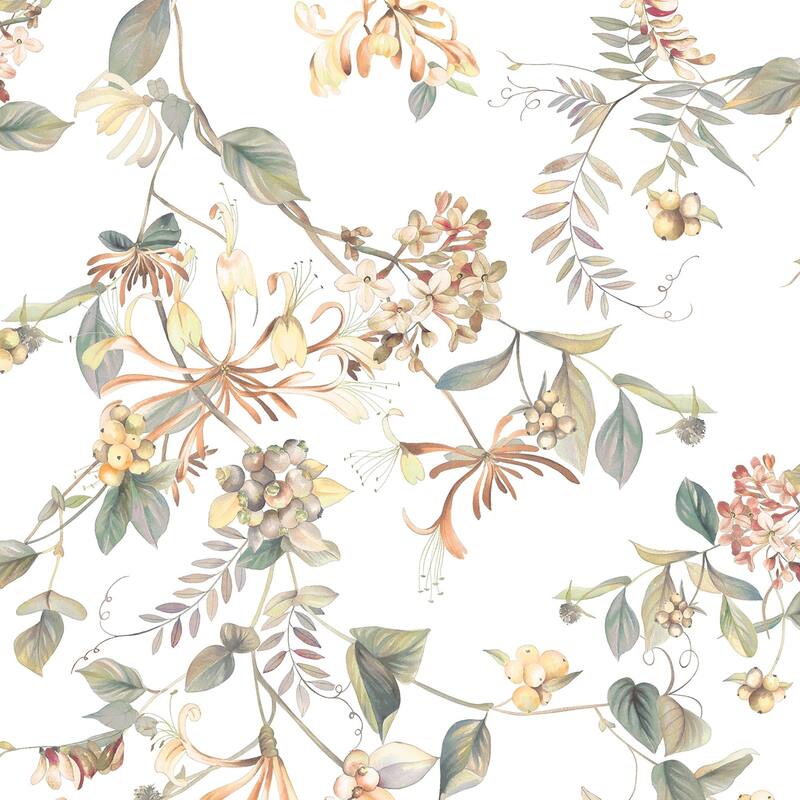 Galerie Wallcoverings Flora Summer Floral Bouquet Vinyl on Non-woven Matte Wallpaper Roll - 33 feet x 21 inches - Off White