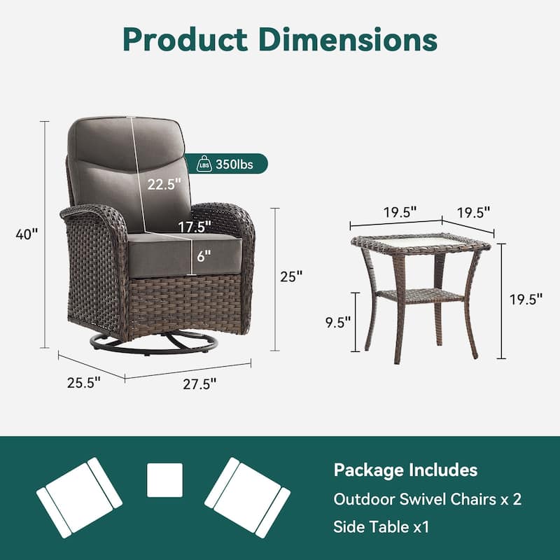 Pocassy Outdoor Sofa Swivel Chair and Ottman with Fire Pit Table