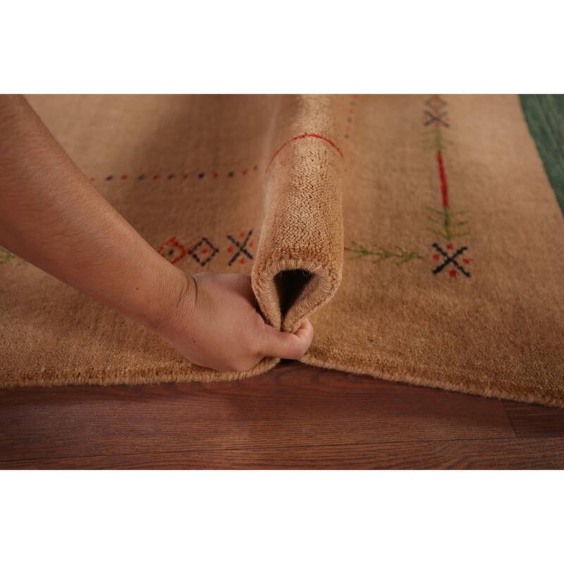 Gabbeh Indian Accent Rug Hand-Knotted Oriental Brown Wool Carpet - 3'10"x 5'8"