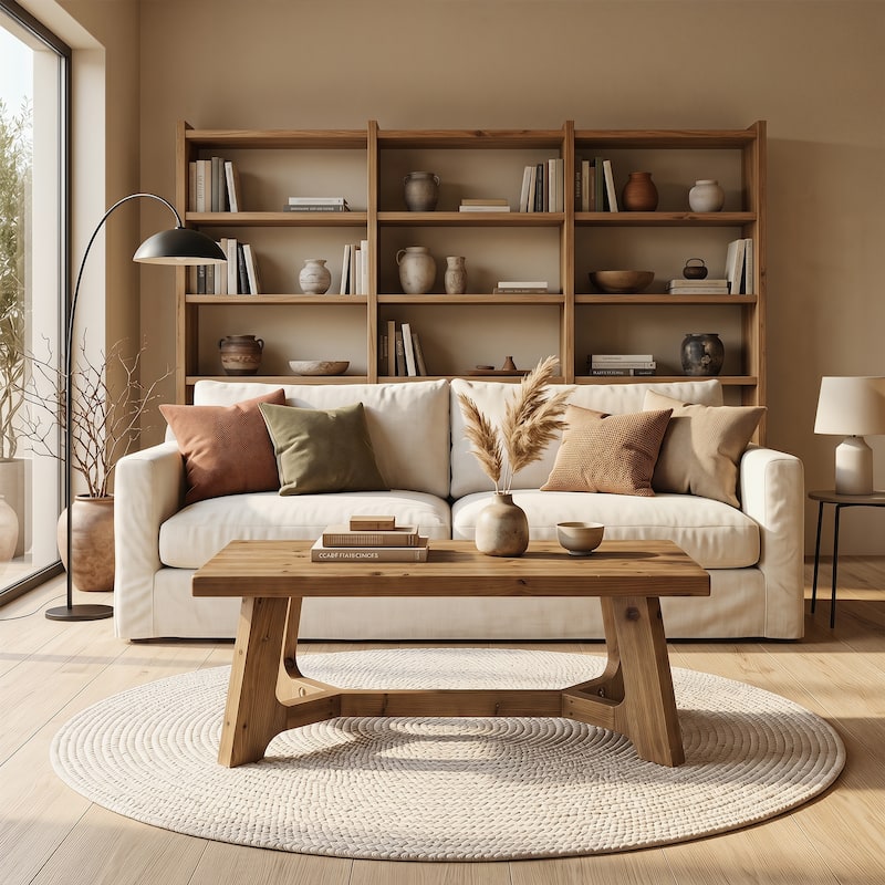 Solid Wood Rustic Coffee Table 47" Rectangle for Living Room Brown - 47.24" L x 23.62" W x 19.68" H