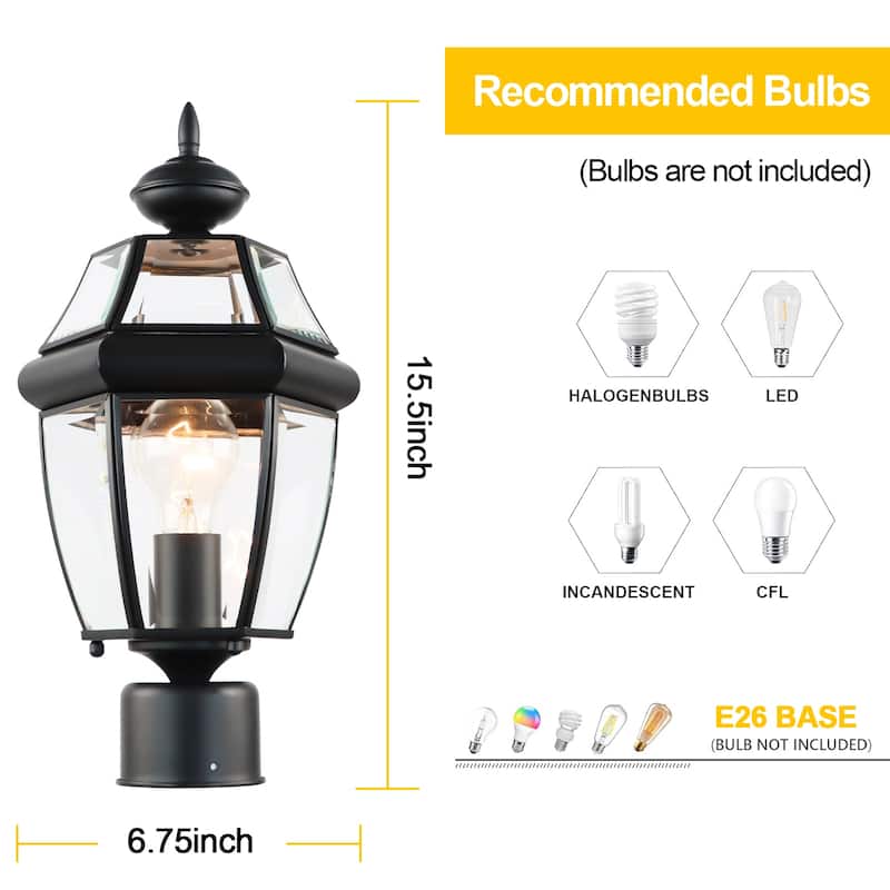 15" Post Light Fixture Waterproof Aluminum Housing with Glass