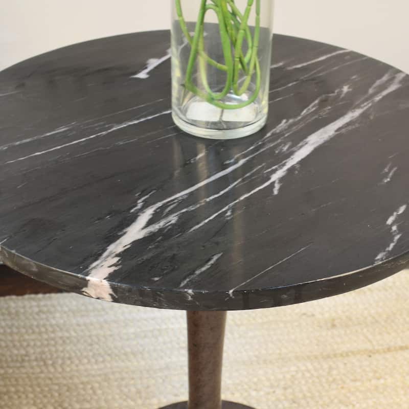 Carolina Living Piuma Marble Top Accent Table - White Top - Antique Gold Base