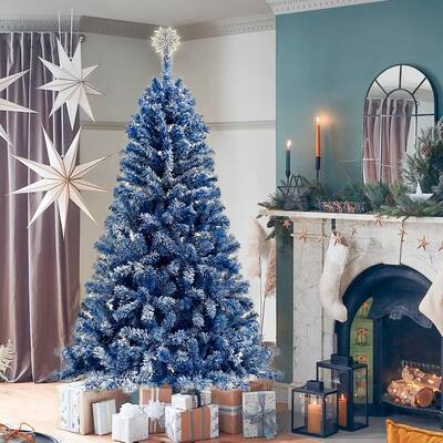 6FT Pre-Lit Hinged Artificial Fir ChristmasTree in Blue
