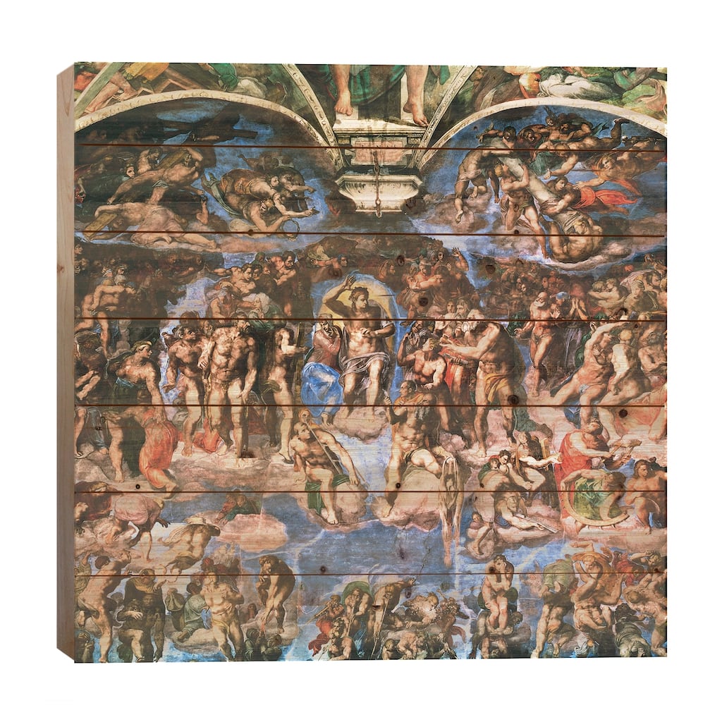 Sistine Chapel: The Last Judgement (Detail Of Upper Half) Print On Wood by Michelangelo - Multi-Color