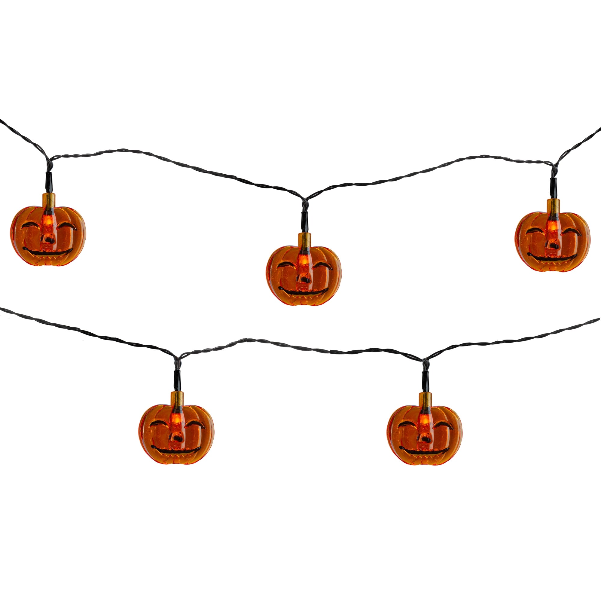 10ct Orange Battery Operated Jack O' Lantern LED Mini Halloween Lights - 6ft Black Wire