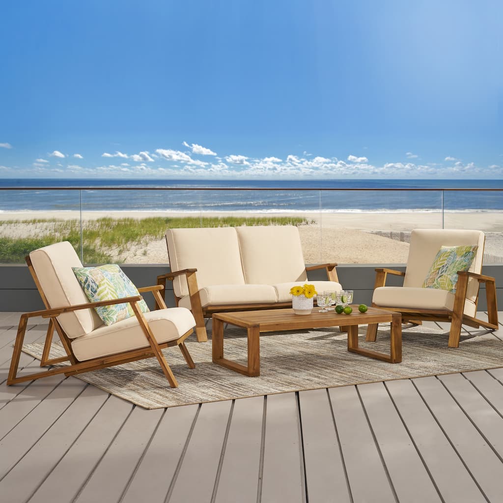 Paloma Outdoor Acacia 4-piece Cushioned Chat Set by Christopher Knight Home