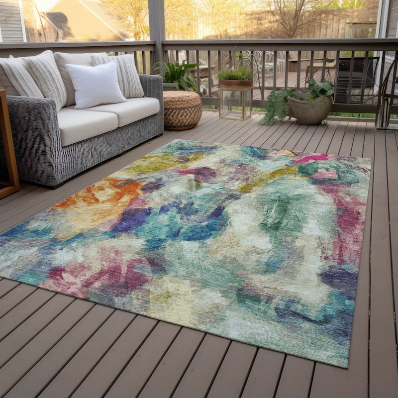 Machine Washable Indoor/Outdoor Modern Brushstrokes Chantille Rug