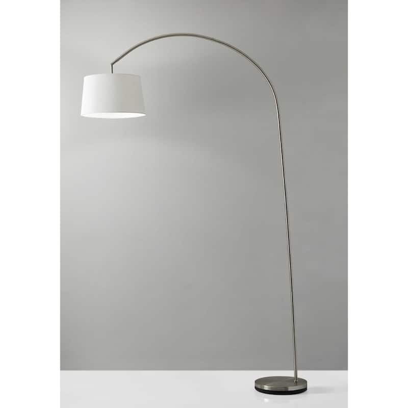 83"H Extra Tall Floor Lamp with Burlap Shade and Foot Switch Plug-In Metal Light for Living Room - 83”H x 12.5”W x 60”D - Silver-White