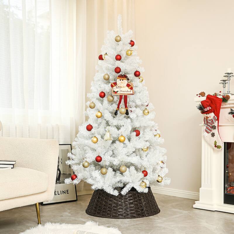 HOMCOM Unlit Artificial Christmas Tree - Auto Open, Steel Base, White, Home Office Decor - White