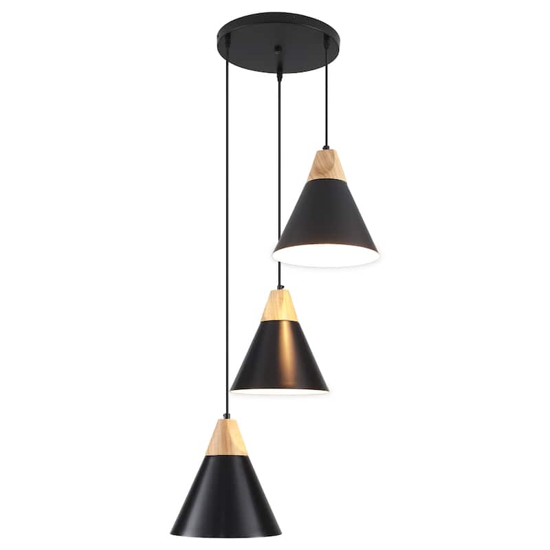 3-Light 9.4"W Metal Wood Island Pendant Lights for Kitchen Living Room