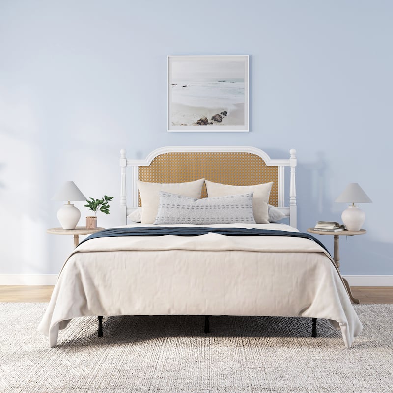 Hillsdale Melanie Wood and Cane Headboard with Frame, White
