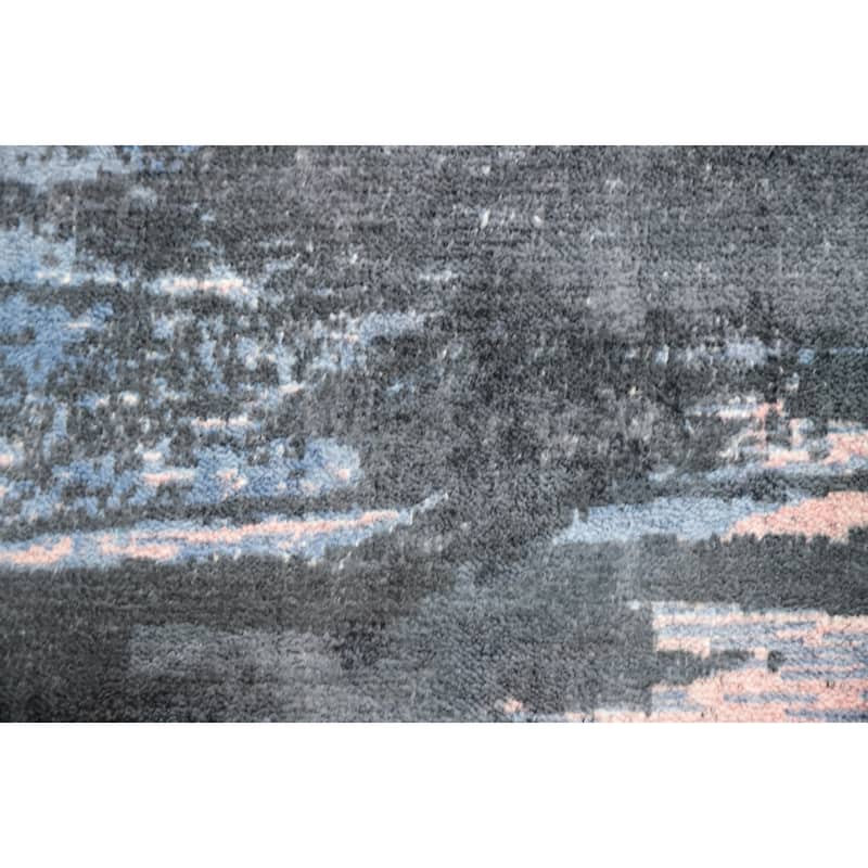Hand Knotted Oriental Viscose Silk Carpet Modern Pictorial Pink Abstract Area Rug - 7' 7'' X 5' 8''