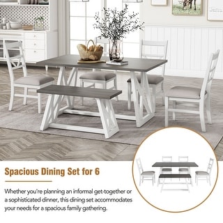 Wood White Dining Table Chairs Set for 6, Dining Room Furniture Set ...