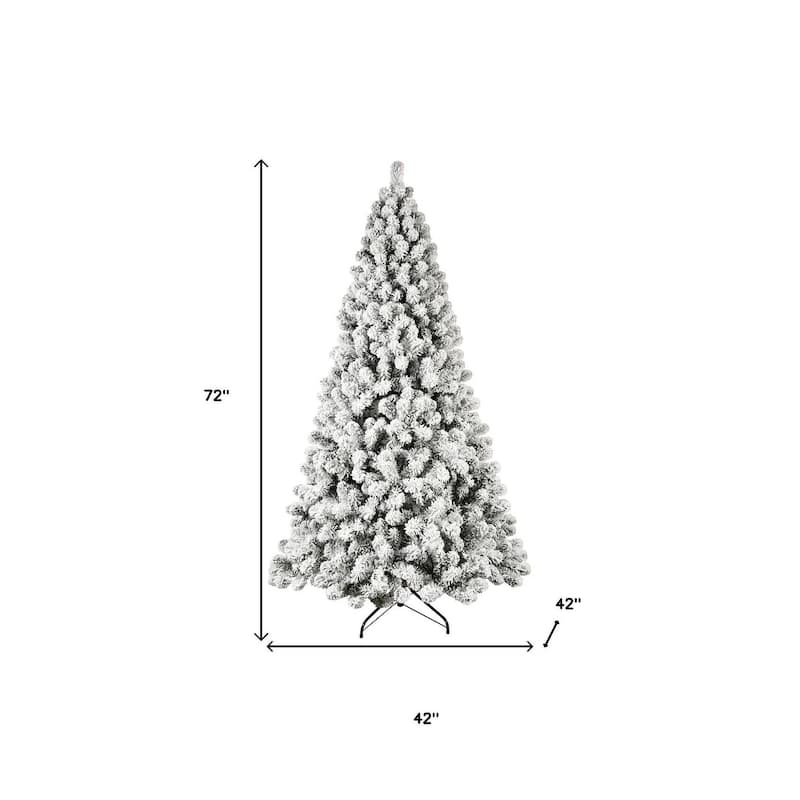 HomeRoots 6' White Pre Lit Full Flocked Fir Christmas Tree - 42.00 in. x 72.00 in. x 42.00 in.