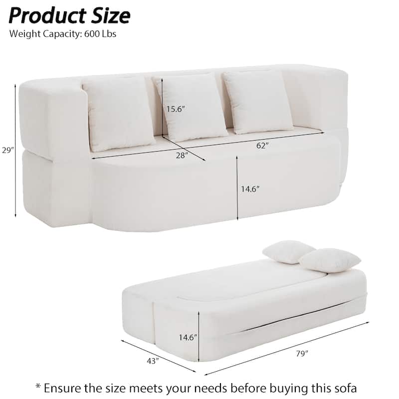 79" boneless loveseat Convertible Folding Sofa Bed, Twin Sleeper Sofa with Pillow, Modern Chenille Couch for Living Room