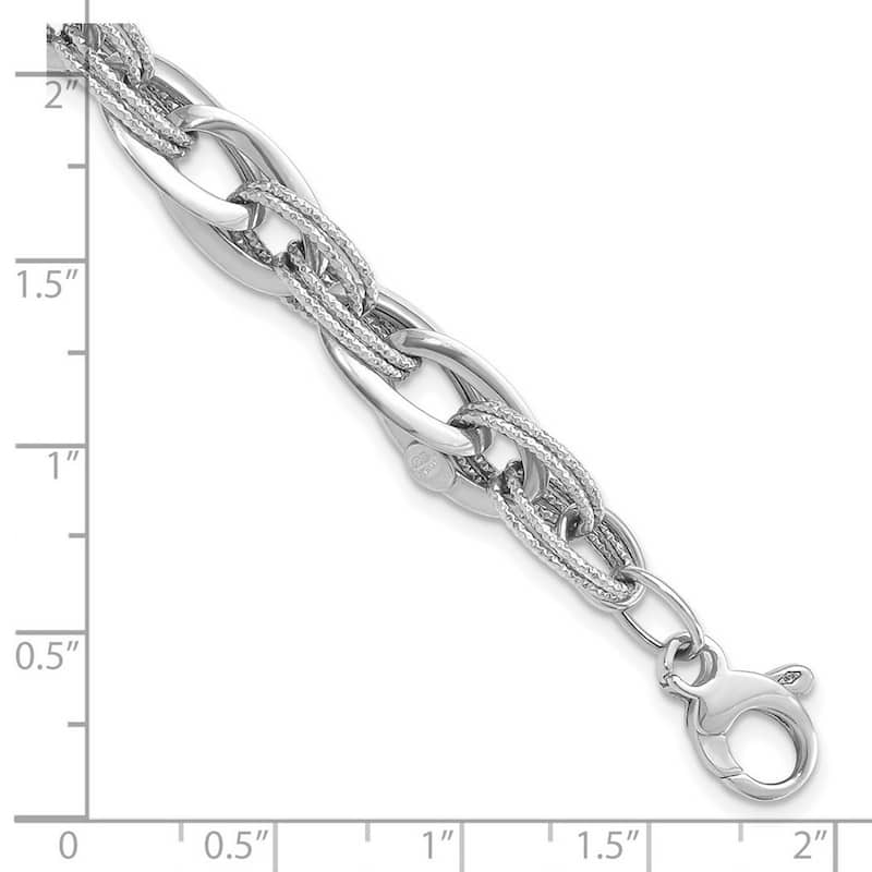 Curata 14k White Gold 8.2mm Italian Textured Fancy Link Bracelet - 8 Inch