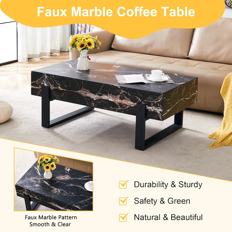 Beautiful Coffee Table with Marble Veneer Home Sofa Side Table with Metal Legs Living Room Center Table