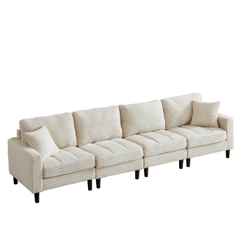 122.5" Corduroy U-Shaped Sectional Sofa with Ottomans & Pillows