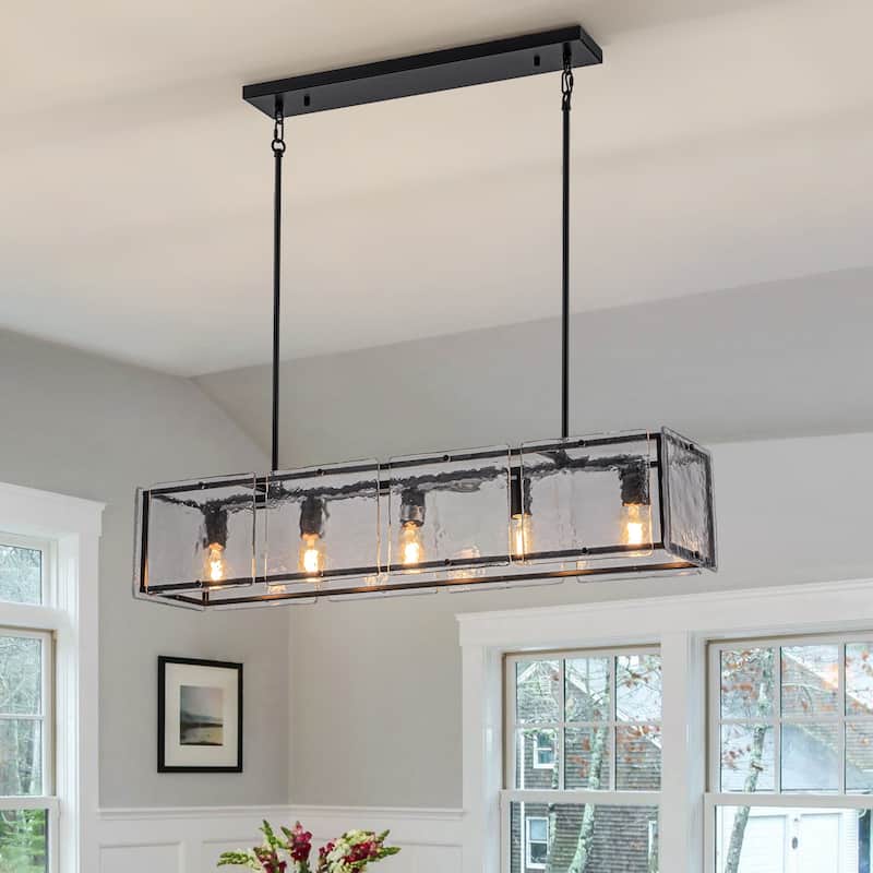 Contemporary 5-Light Clear Textured Glass Linear Pendant