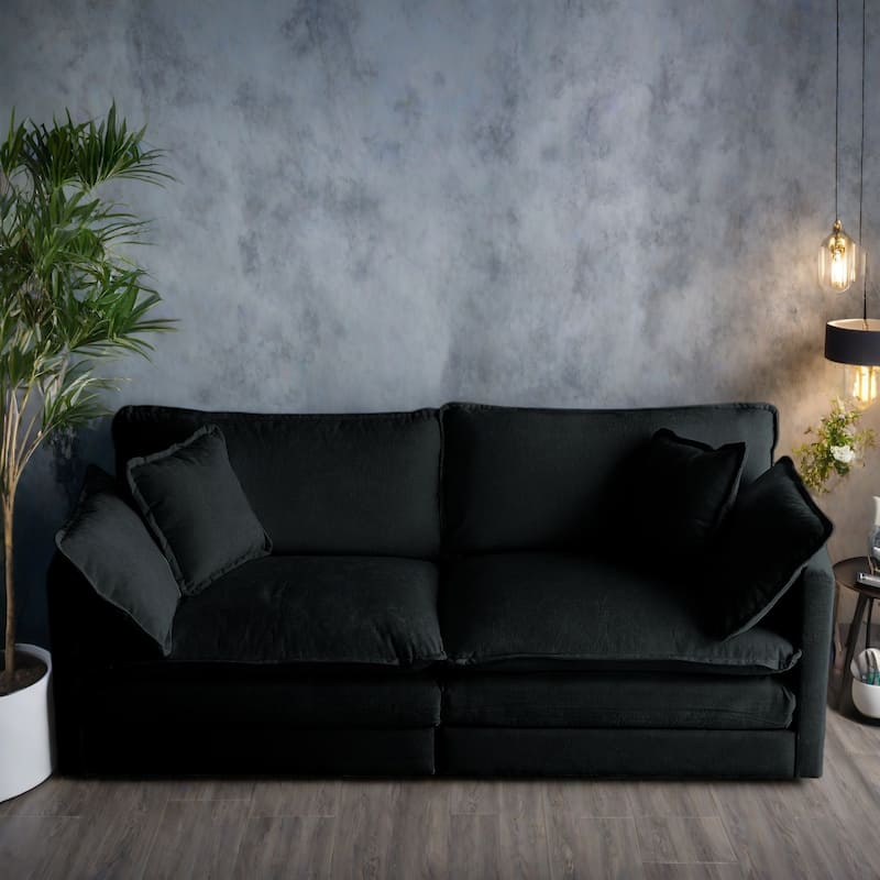 76.7" Chenille 3-Seater Sofa with Customizable Configurations and Premium Comfort - Black