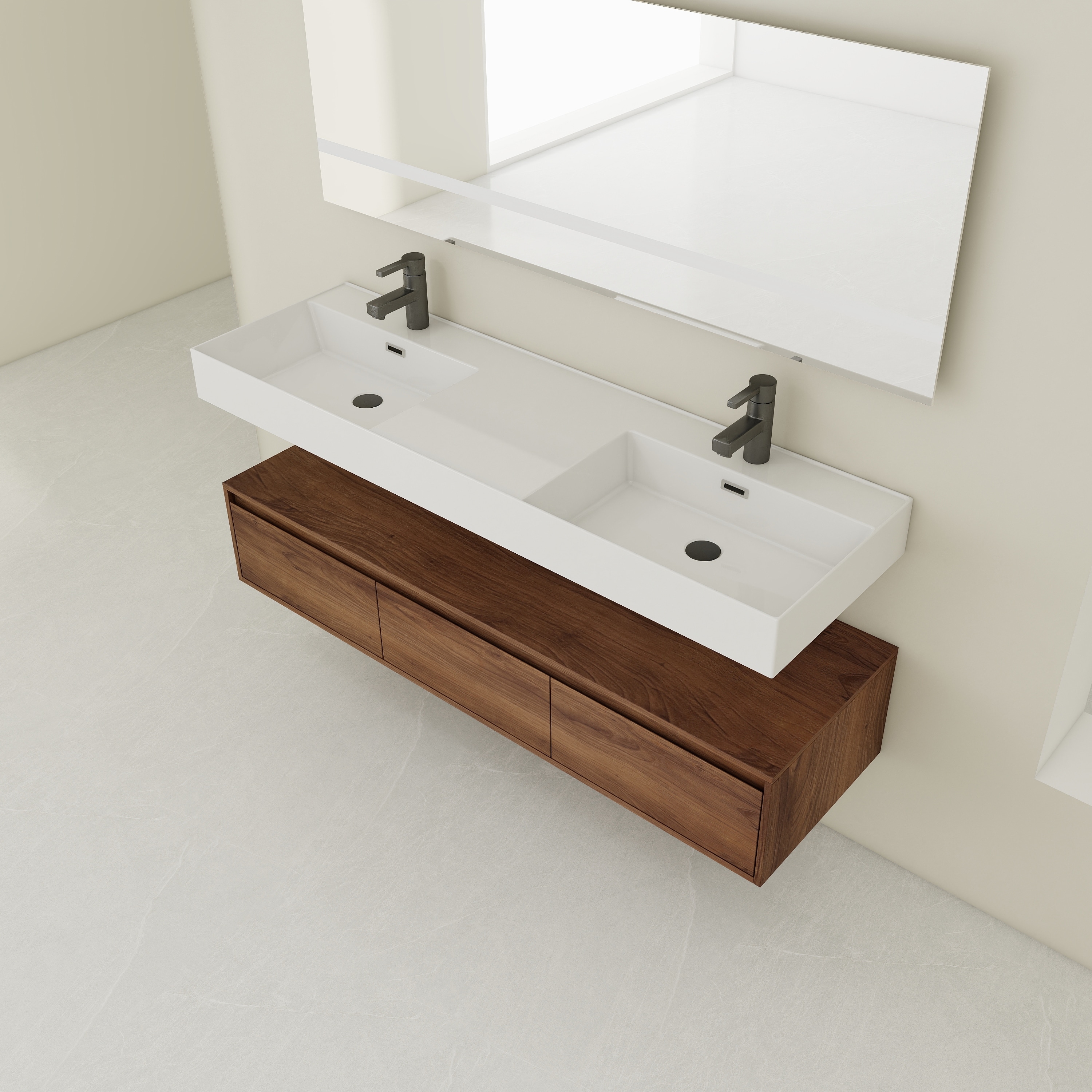60 inch Wall-Mounted Bathroom Vanity with Resin Sink,Drawer,Float Mounting Design