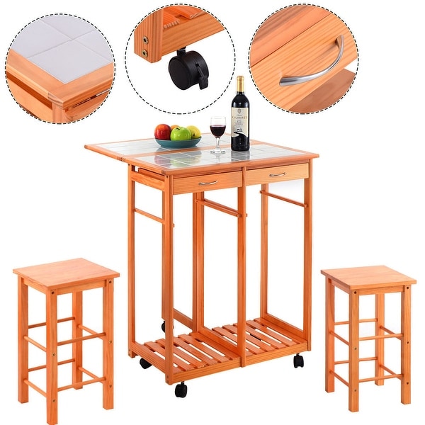 Shop Costway Rolling Kitchen Island Trolley Cart Drop Leaf