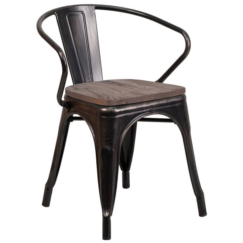 4 Pk. Metal Chair with Wood Seat and Arms