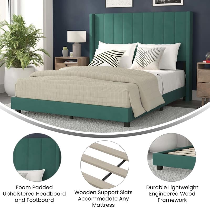 Upholstered Platform Bed with Wingback Headboard
