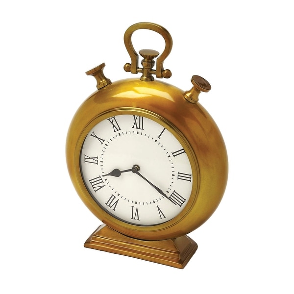 Transitional Round Aluminium Antique Brass Finish Desk Clock - Gold - N/A