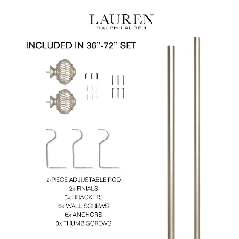 Lauren Ralph Lauren Cayson 1" Adjustable Window Curtain Rod and Finial Set