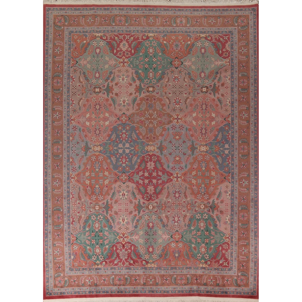Pink Floral Aubusson Oriental Area Rug Handmade Wool Carpet - 9'0"x 12'0"