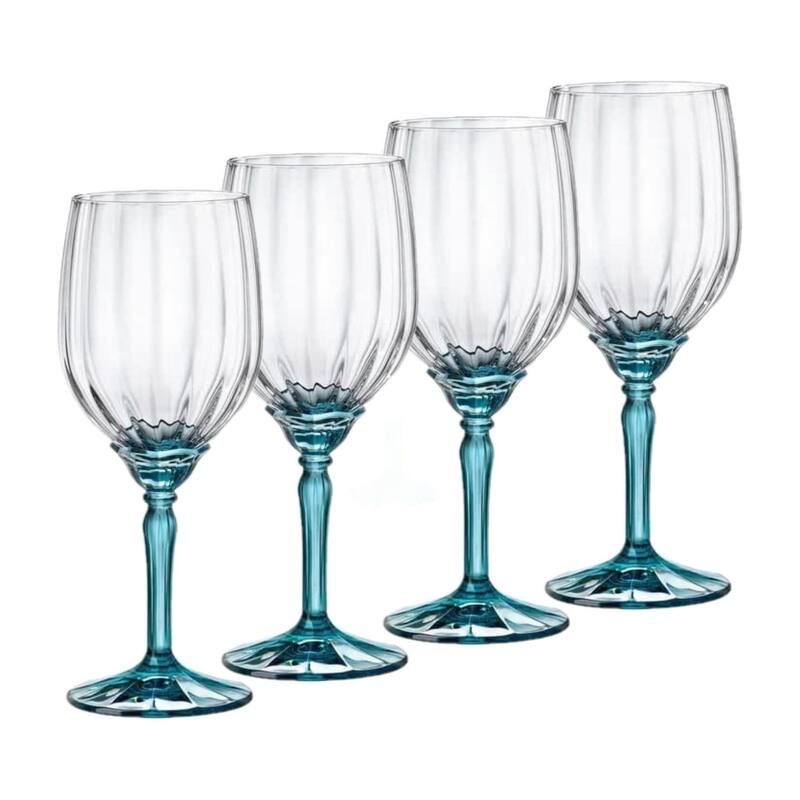 Bormioli Rocco Set of 4 Florian Wine Glasses - 18 oz. - 18 oz. - Lucent Blue Stem