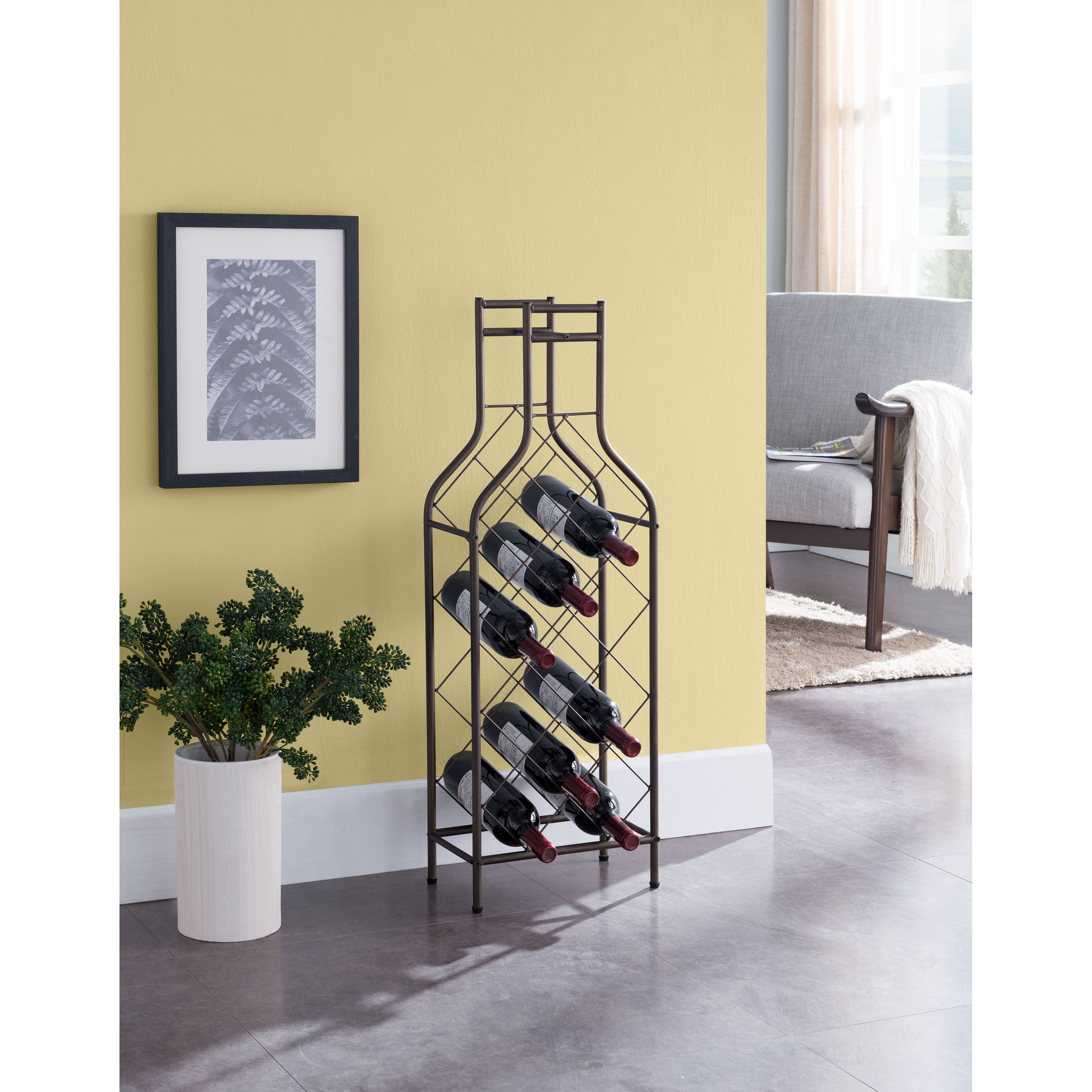 Freestanding Metal Wine Rack, 12 Bottle Floor Wine Storage Stand, Modern Wine Holder for Dining Room or Home Bar