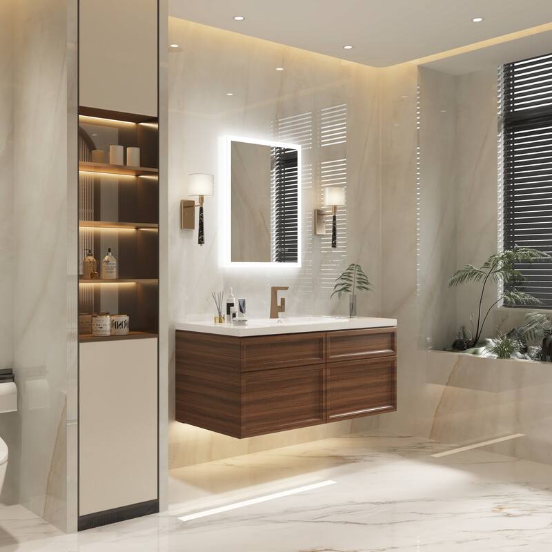 Wall Mounted Bathroom Frameless With Back/Front Light LED Mirror,Anti-fog