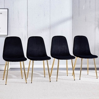 Set of 4 Modern Mid-Century Velvet Black Dining Chairs with Gold Metal ...