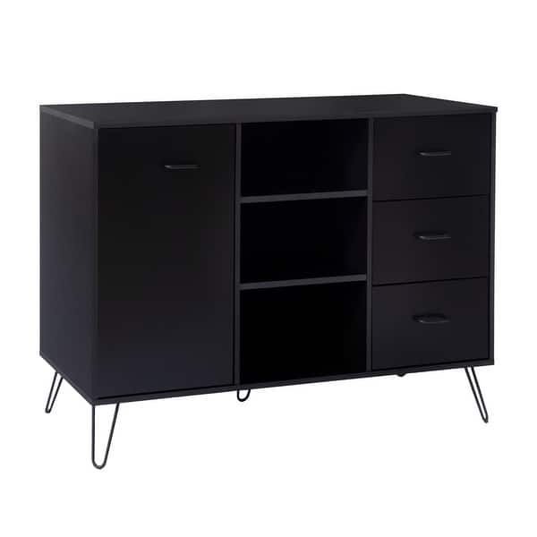 slide 1 of 6, Buffet Cabinet with Wooden Frame and 3 Drawers, Black