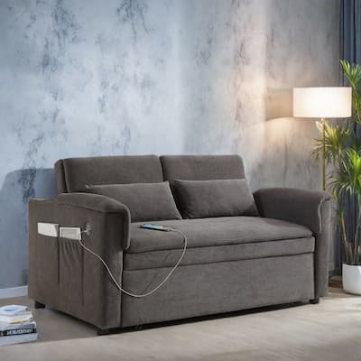 55" Velvet 2-Seater Sleeper Sofa with USB Ports And Storage Pockets for Living Room