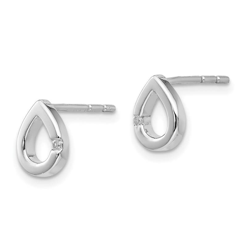 Curata Sterling Silver 7mm .02ct Diamond Teardrop Earrings