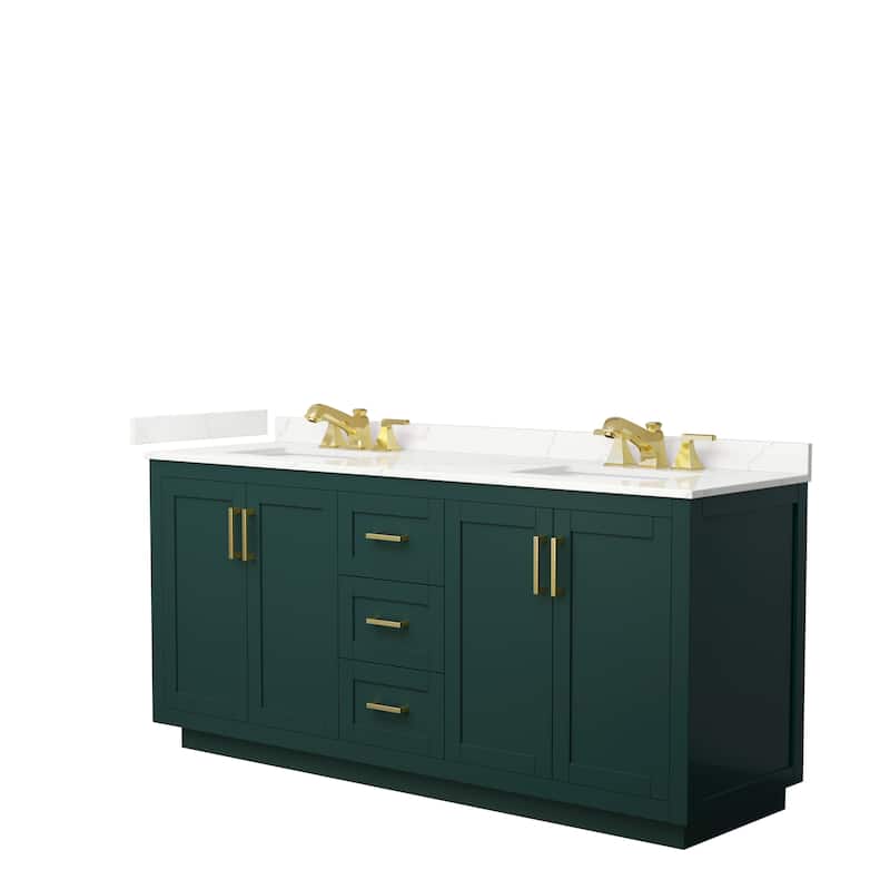 Miranda 72-inch Double Vanity, Quartz Top - Green, Gold Trim, Giotto Quartz Top