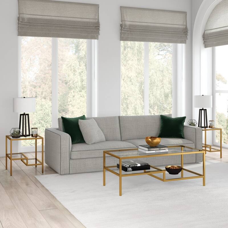 45" Contemporary Rectangular Glass Coffee Table with 2 Storage Shelves for Living Room - 45"L x 22"W x 17"H