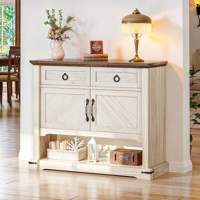 Moasis Farmhouse 2-Drawer Console Table, Entryway Table with Cabinet and Storage Shelf for Living Room