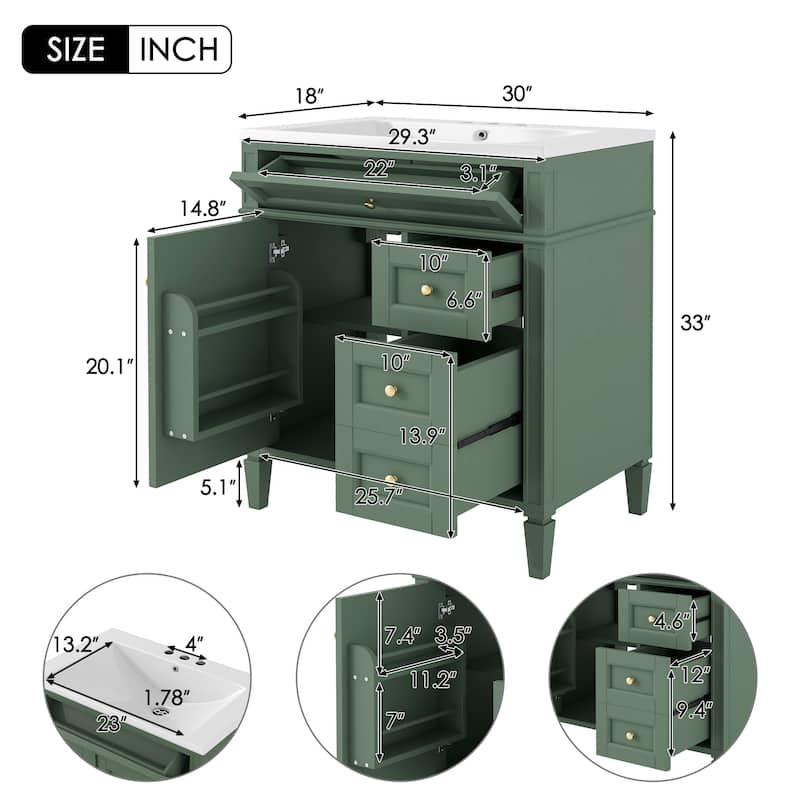 Modern Bathroom Vanity with Top Sink, 2 Drawers and a Tip-out Drawer