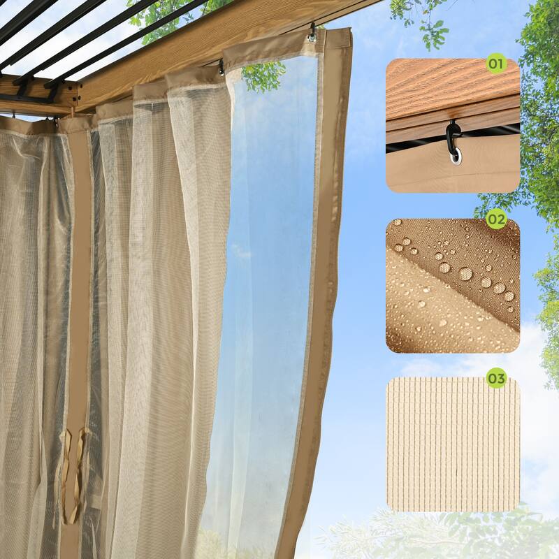 10 ft. x 10 ft. Aluminum Louvered Pergola with Adjustable Roof and Curtains