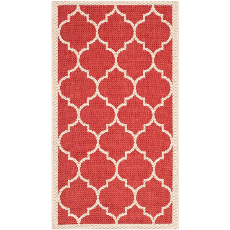 SAFAVIEH Courtyard Kathy Indoor/ Outdoor Waterproof Patio Backyard Rug - 2' x 3'7" - Red/Bone