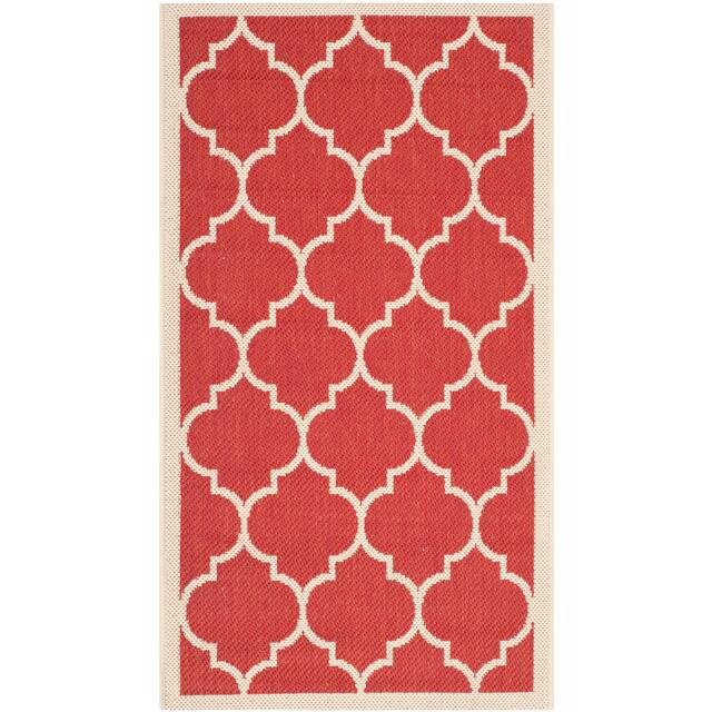 SAFAVIEH Courtyard Kathy Indoor/ Outdoor Waterproof Patio Backyard Rug - 2' x 3'7" - Red/Bone