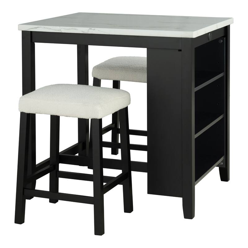 Furniture of America Manter 3-Piece Black Wood 3-Shelf Counter Height Dining Table Set with USB Ports