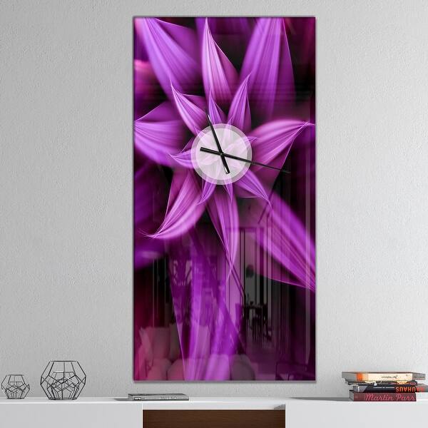 slide 2 of 15, Designart 'Fractal Flower Purple' Oversized Modern Wall CLock